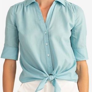 New with tags Trina Turk Cotton Makana Tie-Front Top blue XL